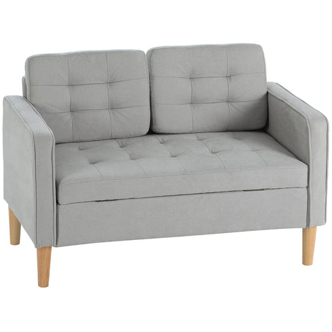 Rootz Two-Seater Sofa - Velvet Loveseat - Button Tufted Backrest - Storage Space - Light Gray - 117cm x 62cm x 78cm