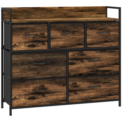 Rootz Fabric Drawer Chest - Sideboard - Organizing Furniture - Melamine Coated Top - Stable Steel Frame - 98cm x 29cm x 85cm