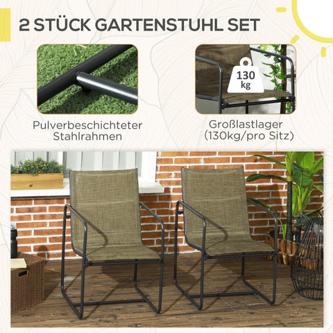 Rootz Garden Chair Set of 2 - Outdoor Seating - Patio Chairs - Breathable Cover - Robust Metal Frame - 54cm x 66.5cm x 88cm - Black/Brown
