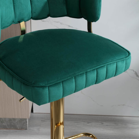 Rootz Adjustable Bar Stool Set - Retro Style Chairs - Velvet Swivel Stools - Ergonomic Comfort - 48cm x 45.5cm x 92-114cm