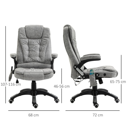 Rootz Massage Office Chair - Ergonomic Executive Chair - Heating Elements - Height Adjustable - 68cm x 72cm x 110-120cm - Gray