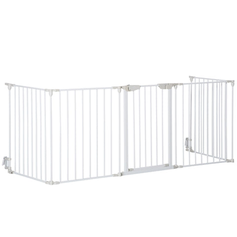 Rootz Modular Folding Dog Park Fence - Pet Safety Gate - Enclosure - Lockable Door - 300L x 74.5H cm Metal PP White