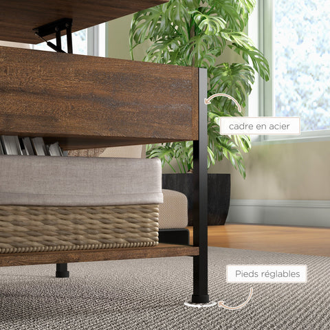 Rootz Coffee Table with Folding Tray - Hidden Compartment - Living Room Table - Multifunctional - 100 x 80 x 60 cm Rustic Brown Black