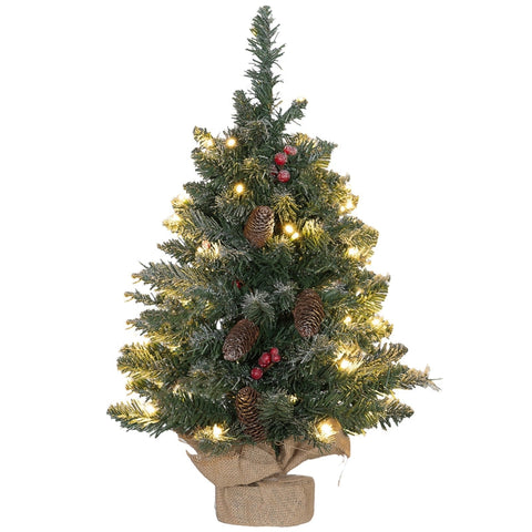 Rootz Artificial White Christmas Tree - Snow Covered Tree - Pre-lit Tree - Flame-retardant Plastic - 60cm x 35cm - 50 LED Lights
