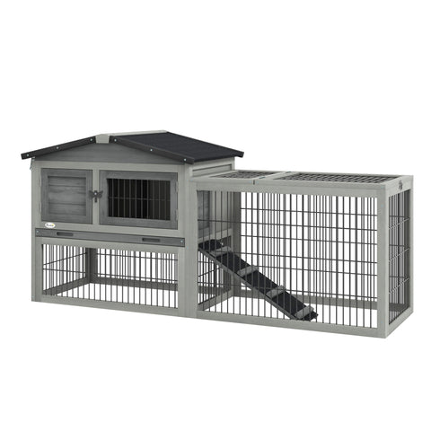 Rootz Floor-Standing Rabbit Stable - Bunny House - Outdoor Enclosure - Solid Wood - 150 x 52 x 68 cm - Durable & Spacious