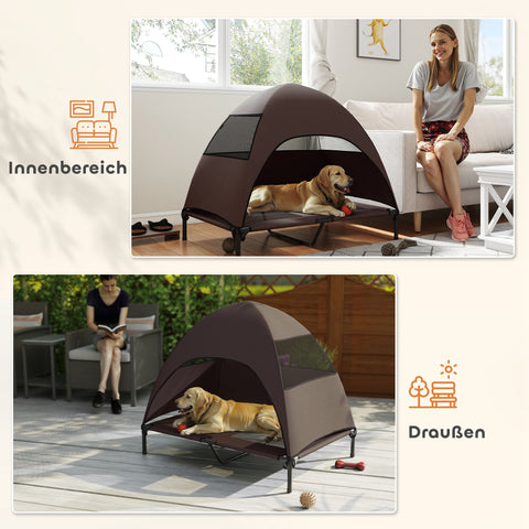 Rootz Elevated Outdoor Dog Bed - Pet Shelter - Raised Canopy - Sun Protection - 106 x 76 x 99 cm - Brown