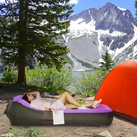 Rootz Air Mattress - Inflatable Bean Bag - Waterproof - Load Capacity 200 Kg - Carry Bag - Tear-resistant - Long-lasting - Polyester-PE - Purple - 195L x 83W x 52H cm