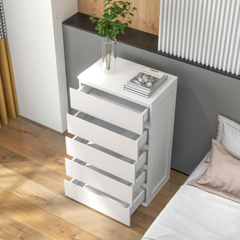 Rootz 5 Drawer Chest - Storage Furniture - Handleless Design - Easy Opening - 60 x 38 x 100 cm White