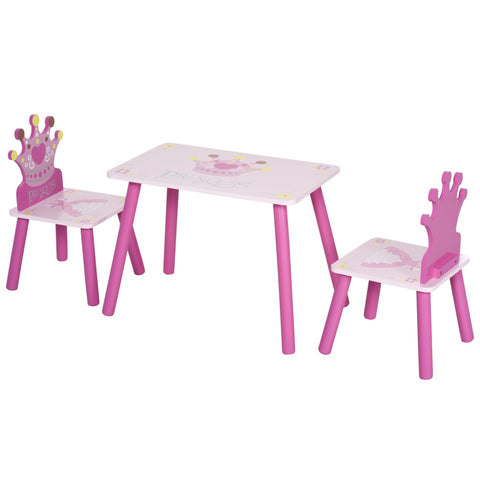 Rootz 3-Piece Children's Table & Chairs Set - Kids Furniture - Toddler Seating - Pink Pine & MDF - Injury-safe Design - 55x34x42cm Table - Crown Theme