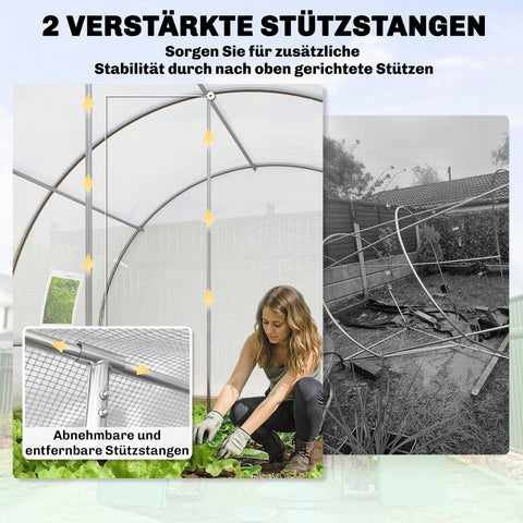 Rootz Foil Greenhouse - Plastic Cover - Tunnel Greenhouse - Garden Plant Shelter - UV Protection - 396x300x200 cm - Mesh Door - Spacious & Stable