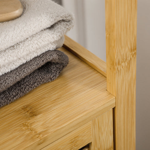Rootz Bathroom Shelf - Bamboo Tall Cabinet - Bathroom Storage - Adjustable Shelves - 33x30x120cm - Moisture Resistant