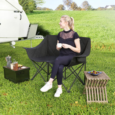 Rootz 2 Seated Camping Chair - Foldable - Outdoor Furniture - Supports Up to 250kg - Black - 145cm x 60cm x 92cm