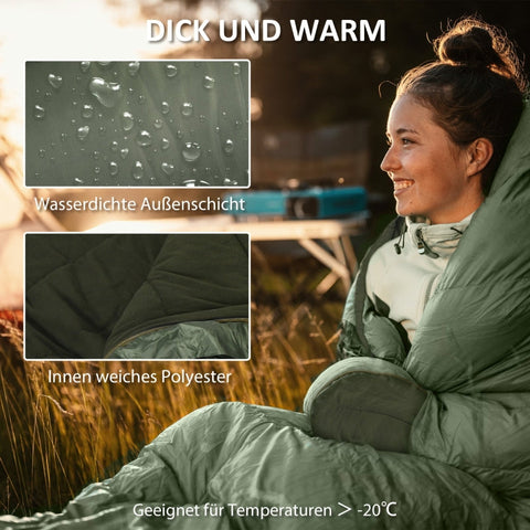 Rootz Waterproof Lightweight Lined Sleeping Bag - Insulated Sleeping Bag - Cold Weather Sleeping Bag - Stay Dry and Warm - Comfortable Night's Sleep - Retains Warmth at -20°C - 200L x 85W x 15H cm - Dark Green