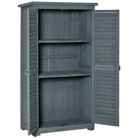 Rootz Garden Cupboard - Wooden Tool Shed -Wooden Hut Pent - Roof Bitumen Cardboard - Slatted Doors - Gray - 87 x 46.5 x 160 cm