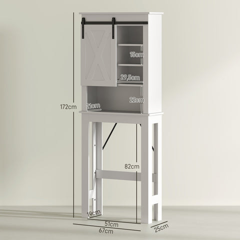 Rootz Toilet Overhead Storage Cabinet - Bathroom Cupboard - Barn-Style Organizer - Space-Saving Design - 67 x 25 x 172 cm