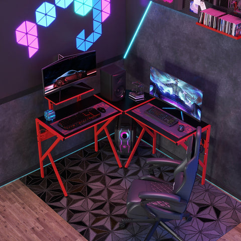 Rootz Gaming Desk - Computer Table - Height-Adjustable Shelf - Headphone Hook - Ergonomic Design - 125x125x75cm