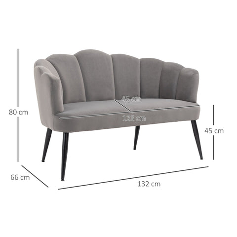 Rootz 2-Seater Sofa - Double-Sof - Two-Seater Lounge Chair - Modern Design - Supports Up to 160kg - 132cm x 66cm x 80cm - Grey