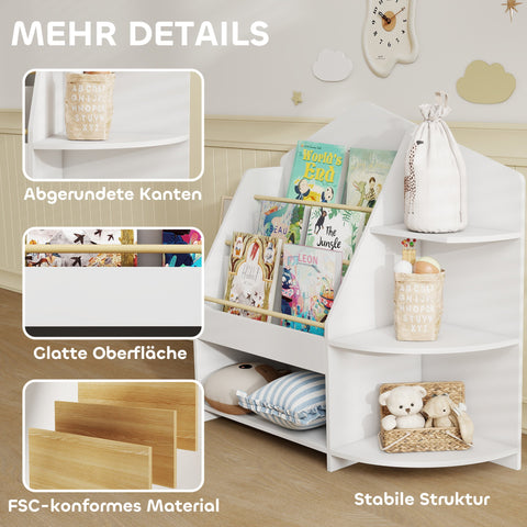 Rootz Children's Shelf, Bookcase - Kids Storage Organizer - Nursery Display Unit - Safe Rounded Edges, 40kg Capacity, 80x30x79.7cm, White