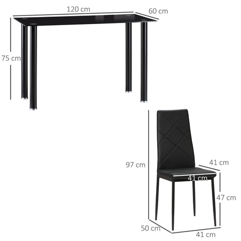 Rootz Dining Table Set with 4 Chairs - Kitchen Table - Glass Dining Set - Space-Saving - 120cm x 60cm x 75cm