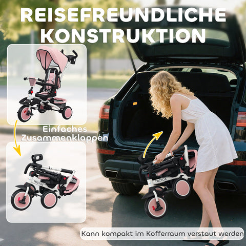Rootz Children's Director Buggy - Stroller - 6-in-1 Tricycle - Adjustable & Foldable - 111.5cm x 98cm - Pink and Black- Enhances Child-Parent Bonding