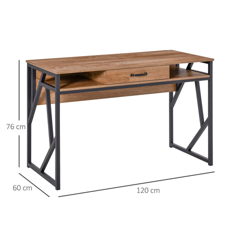 Rootz Industrial Style Desk - Office Table - Study Desk - Sturdy Workspace - 120L x 60W x 76H cm with Drawer & Compartments