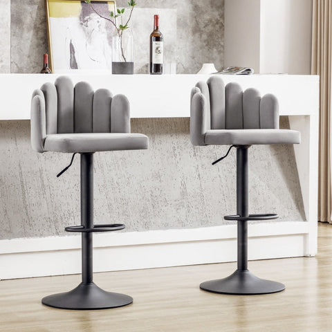Rootz Set of 2 Velvet Bar Chairs - Bistro Stools - Ergonomic Seating - 360° Rotatable - 56cm x 41cm x 88-108cm