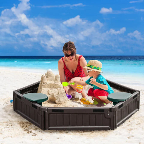 Rootz Children's Sandpit - Modular Design with Cover - Tarpaulin - 4 Seats - Oxford Polyester Fabric - Brown - Φ120 x 21 cm