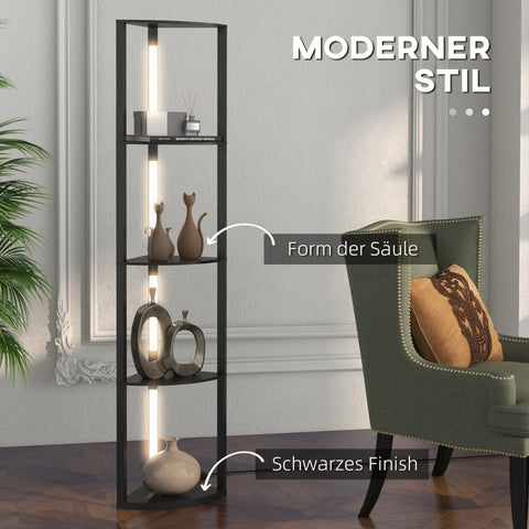 Rootz LED Floor Lamp with Shelf - Modern Black Standing Lamp - Tall Corner Lamp - 3 Brightness Levels - Integrated LED - 41cm x 29.5cm x 163.5cm