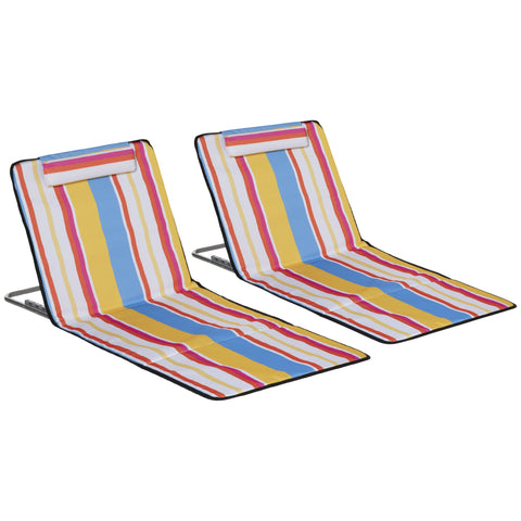 Rootz 2 Set Beach Mat - Adjustable Lounges - Foldable Beach Lounger - Comfort with Headrest - 124l x 53b x 37-50h cm