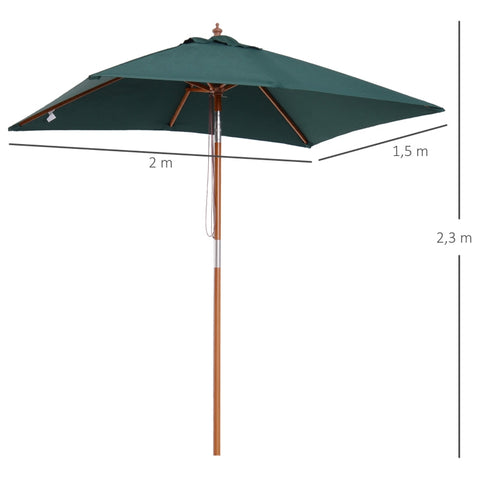 Rootz Foldable Garden Umbrella - Beach Umbrella - Adjustable Parasol - Sturdy Fir Wood - UV-Resistant Polyester - 200 x 150 x 235 cm