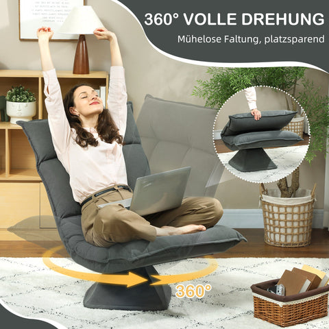 Rootz Floor Armchair - Modern Upholstered Chair - Rotatable Chair - 5-Fold Adjustable Backrest - Grey - 62cm x 70cm x 95cm