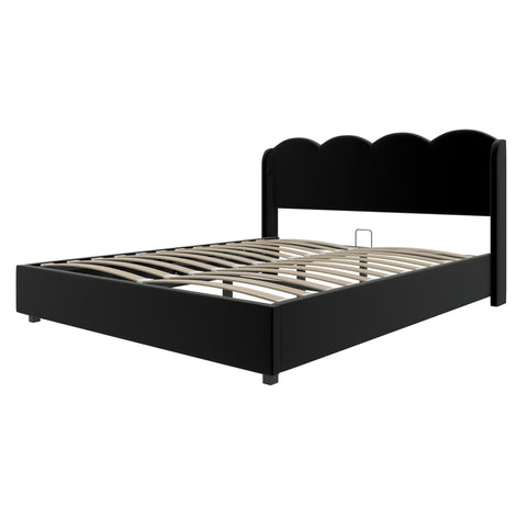 Rootz Double Bed Frame - Padded Bed - Velvet Bed - Hydraulic Storage - USB Charging - 205cm x 168cm x 96cm