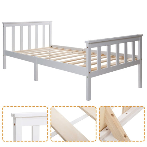 Rootz White Single Bed - Minimalist Bed Frame - Elegant Pine Bed - Durable Design - 208L x 96W x 82H cm