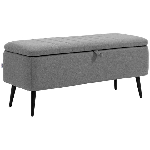 Rootz Upholstered Storage Bench - Seat Chest - Linen Look - Extra Storage - 102 x 40 x 44 cm - Grey
