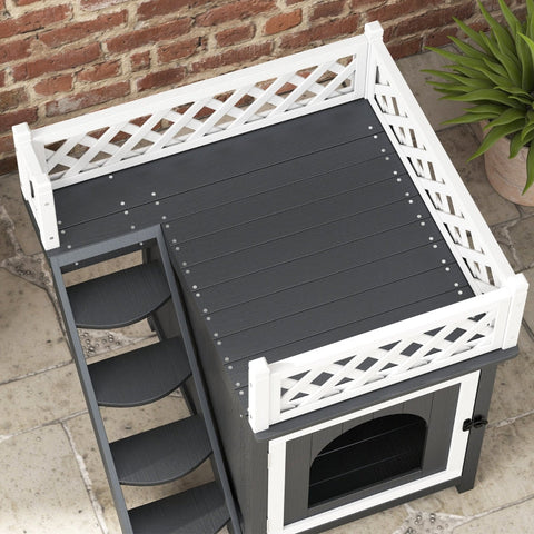 Rootz Cat Cave - Cozy Feline House - Pet Hideaway - Elevated Design - Fir Wood - Versatile Litter Box Cover - 67.5L x 63W x 68.5H cm