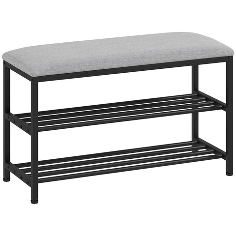 Rootz Shoe Bench with Seat - Shoe Rack - Entryway Bench - Storage Organizer - Padded, Comfy Seating, 81 x 31 x 50 cm, Black/Grey