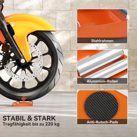 Rootz Motorcycle Cleaning Stand - Wheel Rotary Aid - Bike Roll Stand - 220kg Capacity - 15cm x 11.5cm x 4cm - Orange