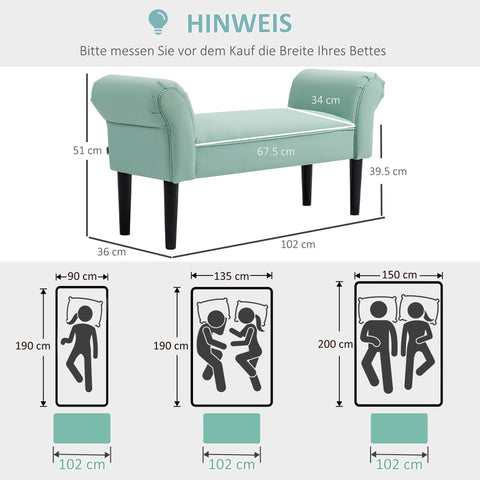 Rootz Padded Bench - Bedroom Bench - Hallway Seat - Comfortable - 102cm x 36cm x 51cm