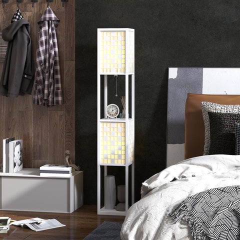 Rootz Floor Lamp - Grid Pattern Lamp - 2-Level Shelves - Enhances Ambient Lighting - White - 155.5H cm with 35.5L x 22.2B cm Lampshade
