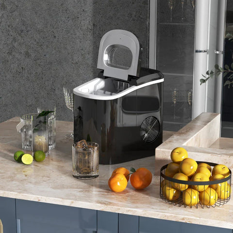 Rootz Kitchen Appliances - Ice Cube Machine - 2.2 Liters - 12 Kg In 24 Hours - Ice Balls - Self-cleaning - Ice Tray - Ice Scoop - ABS-Steel - Black - 24.2l X 34w X 32.8h Cm
