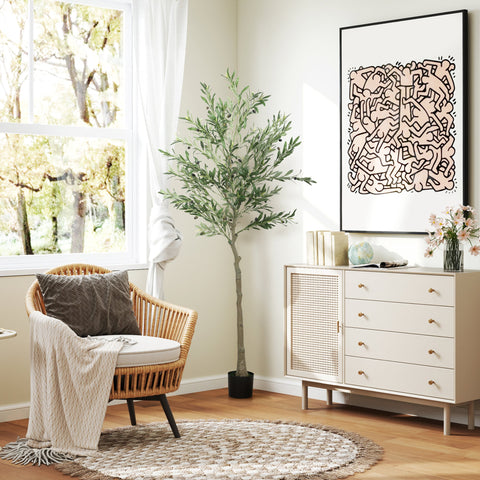 Rootz Decorative Artificial Olive Tree - Faux Plant - Silk Leaves - Low Maintenance - 180cm x Pot: Ø15cm x 12.5cm