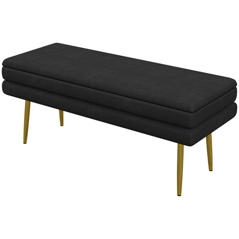 Rootz Upholstered Storage Bench - Accent Bench - Skandi Style – Space-saving - 100cm x 37.5cm x 42cm, Black