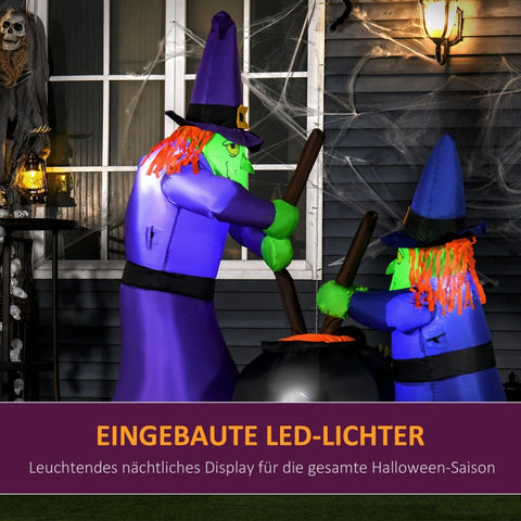 Rootz Inflatable Witch Cauldron Figure - Halloween Air Figure - LED Lighted Witch Decoration - Quick Setup - Durable Polyester - 170x60x180 cm