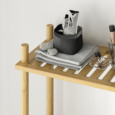 Rootz 3 Level Bathroom Shelf - Space-Saving Toilet Shelf - Bamboo Organizer - Brown - 69 x 25.5 x 181 cm