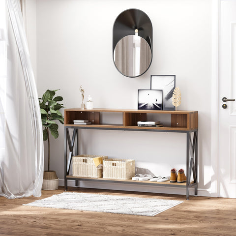 Rootz Console Table - Entryway Table - Industrial Furniture - Sturdy Design - 120cm x 23.5cm x 75cm - Walnut Finish