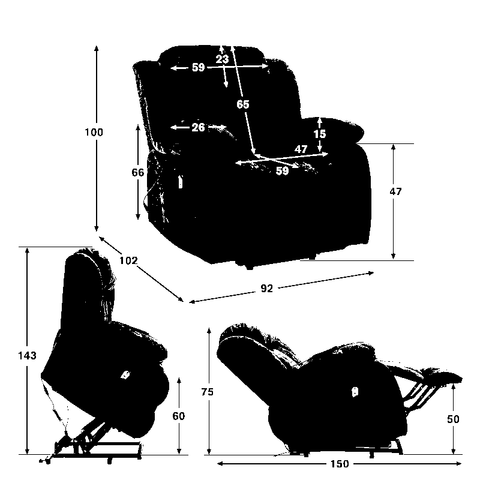 Rootz Power Massage Recliner - Heated Lounge Chair - Vibrating Relaxation Chair - Ultimate Comfort - 92cm x 102cm x 100cm