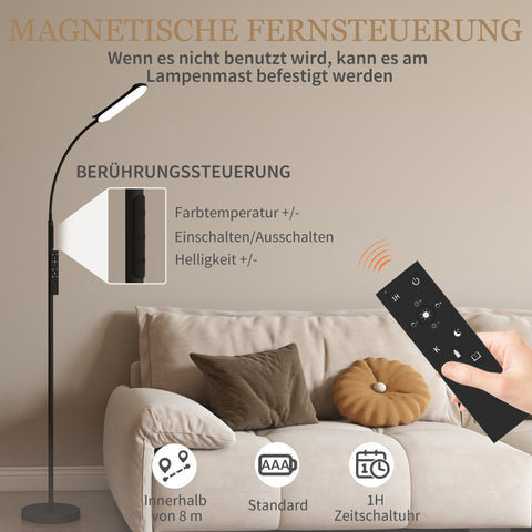 Rootz LED Base Lamp - Standing Lamp - Floor Light - Memory Function - Adjustable Brightness - Ø22 x 175cm - Black Steel