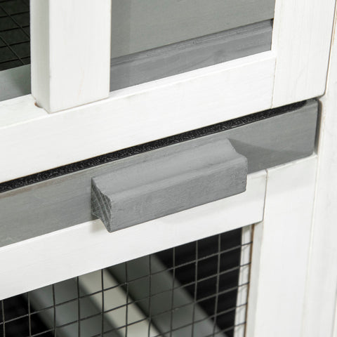 Rootz Multi-Level Bunny Hutch - Rabbit Cage - Rodent Shelter - Easy-to-Move on Rollers - 110l x 50b x 86h cm - Grey and White