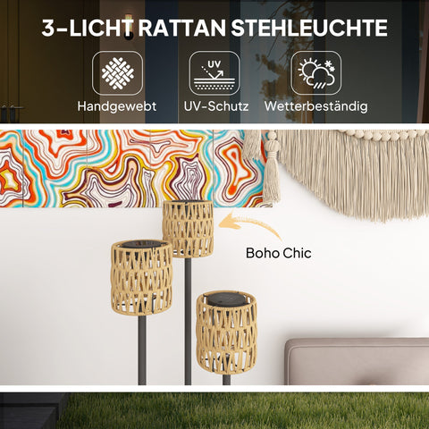 Rootz Solar Floor Lamp - Rattan Solar Light - Boho-Style Garden Lamp - Auto On/Off & Storage - Ø37 x 144H cm