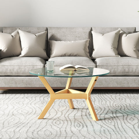Rootz Round Coffee Table - Matched Glass - Living Room Table - Adjustable Foot Pads - Stable Design - Ø80 x 45H cm